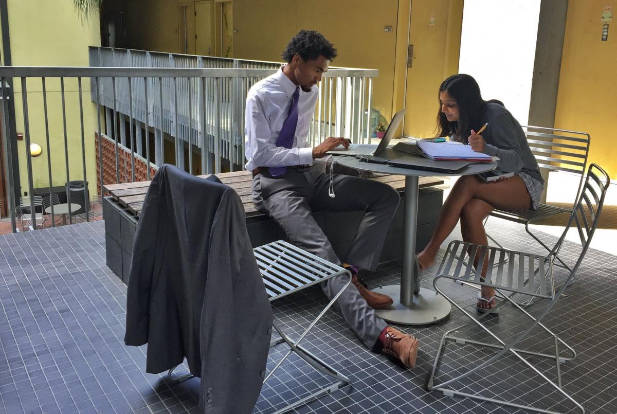 students studying in wall breezeway