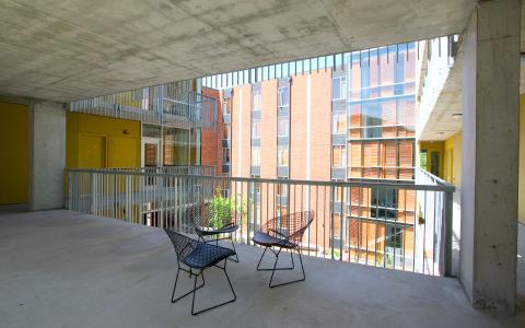 exterior study balcony overlooking wall residence hall